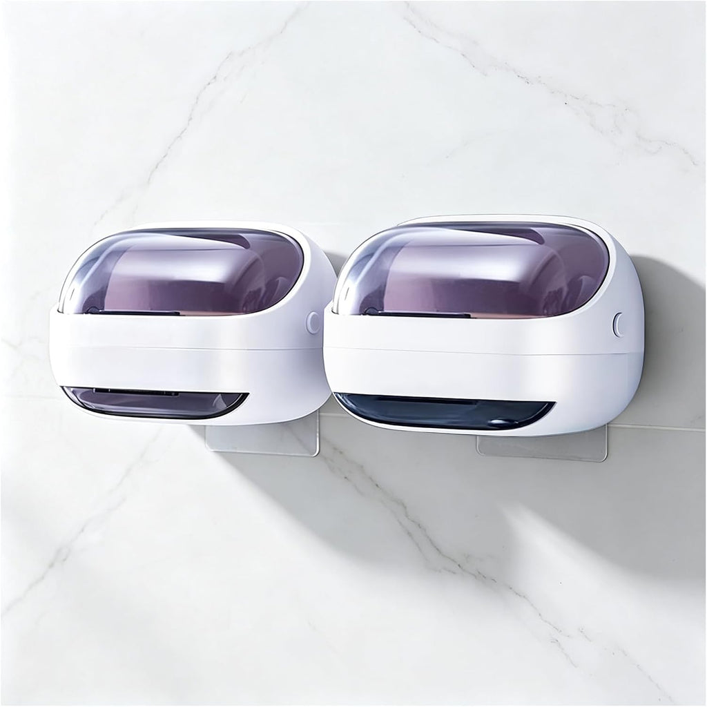 Wall-Mounted Soap Dish with Lid, Soap Holder for Shower, 2Pack WHT