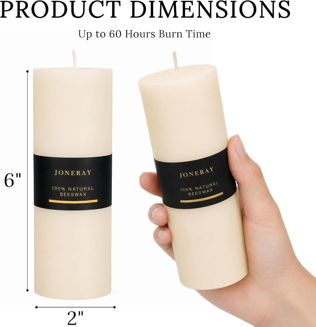 3 Pack White Pure Natural Beeswax Pillar Candles 2×6 Inch