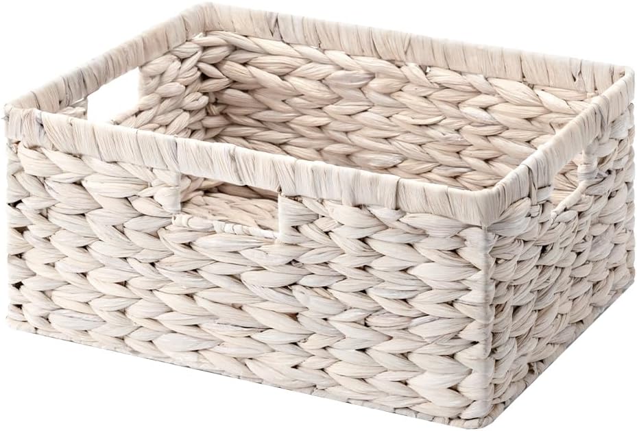 StorageWorks Large Wicker Baskets for Storage, White Wicker Baskets, 1-Pack