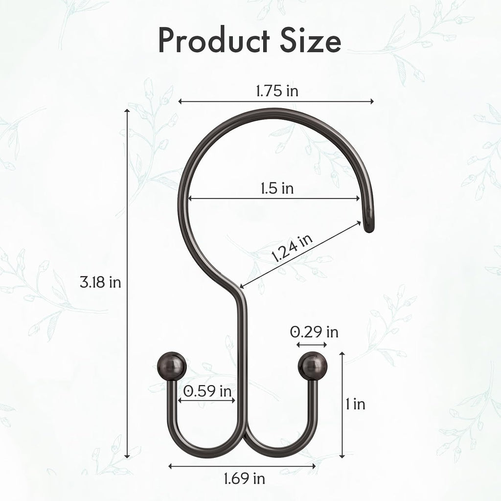Bathway Bronze Shower Curtain Hooks Ring, 12 Pcs Double Sided Shower Hooks, Rust Proof Metal Shower Hooks for Bathroom, Anti-Drop Shower Rings for Shower Curtain & Liners