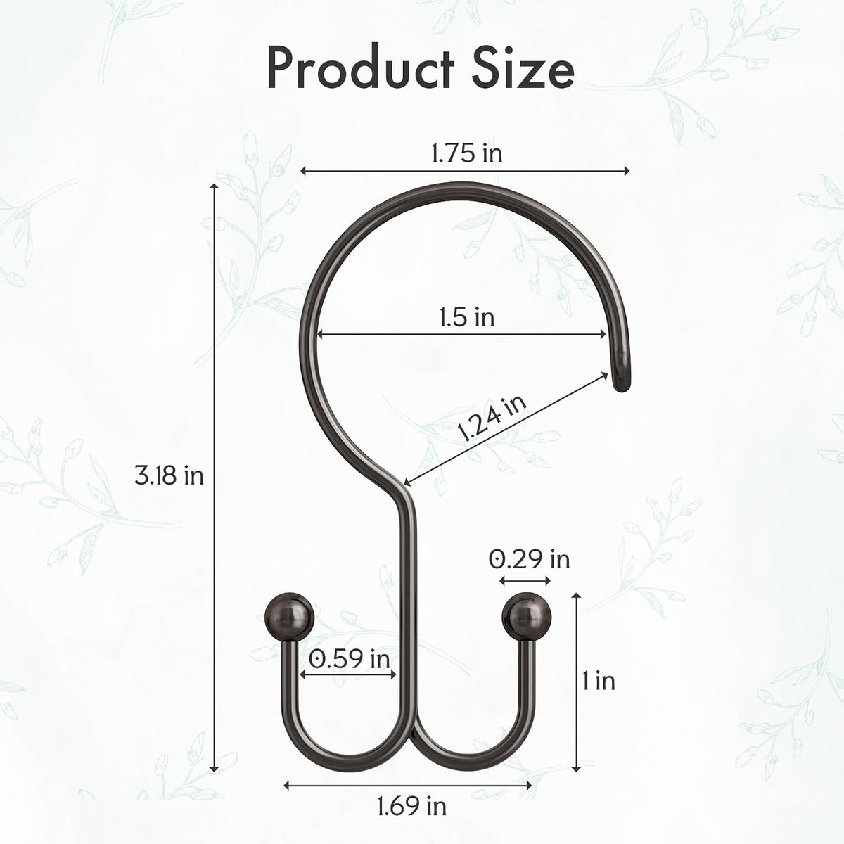 Bathway Bronze Shower Curtain Hooks Ring, 12 Pcs Double Sided Shower Hooks, Rust Proof Metal Shower Hooks for Bathroom, Anti-Drop Shower Rings for Shower Curtain & Liners