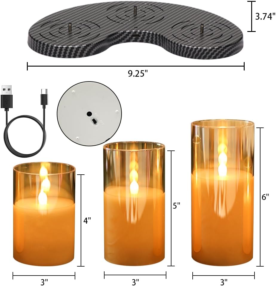 GenSwin Glass Rechargeable Flameless Candles with Remote & Charging Base