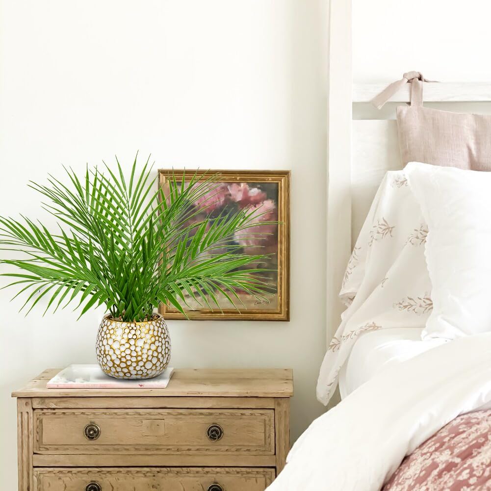 Briful Fake Plants 15'' Faux Palm Plant in Gold-White Pot | Realistic Tropical Artificial Plants Indoor for Home Farmhouse Mini Palm Tree Centerpieces for Tables Outdoors Kitchen Top Decor
