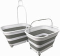 SAMMART 35L (9.24 Gallons) Collapsible Plastic Laundry Basket with Handle and Wheels - Foldable Pop Up Storage Container/Washing Tub - Space Saving (2, White/Grey)