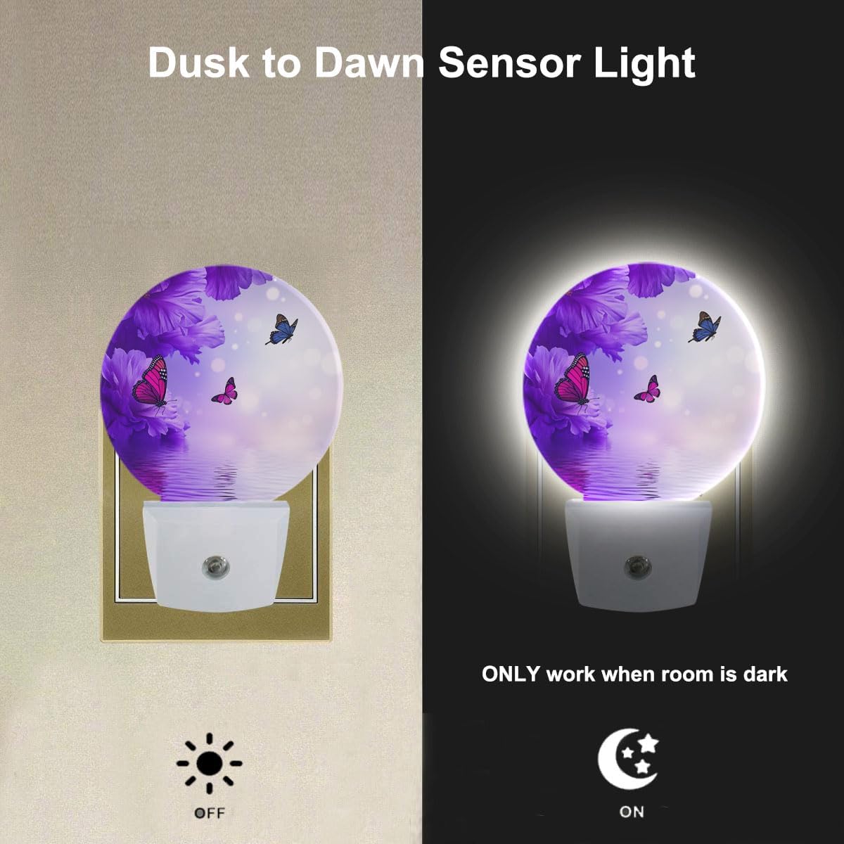 Butterfly Floral Night Light, Plug in Nightlight with Dusk to Dawn Sensor
