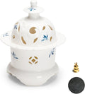 Handcrafted Ceramic Incense Burner (Hand-Painted Orchid), Three-Legged Incense Holder for Coil, Stick or Incense Seal, Elegant Chinese Incense Holder for Home Fragrance Decor