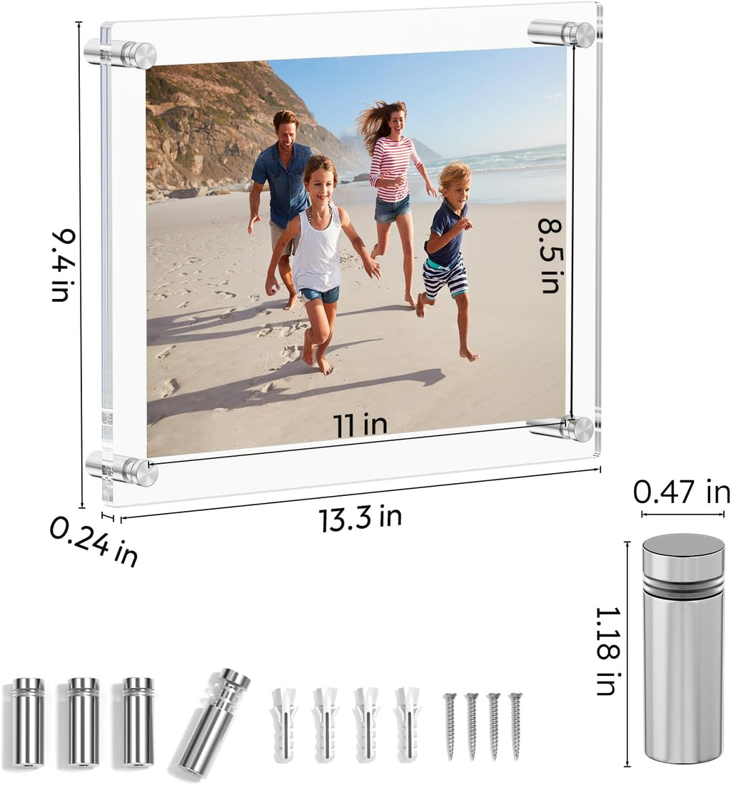 AITEE 8.5x11 Acrylic Picture Frames 4 Pack, Clear Floating Wall Frames