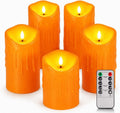 Orange Flameless Candles 5 Pack, Battery Operated Pillar Candles Fall Decor