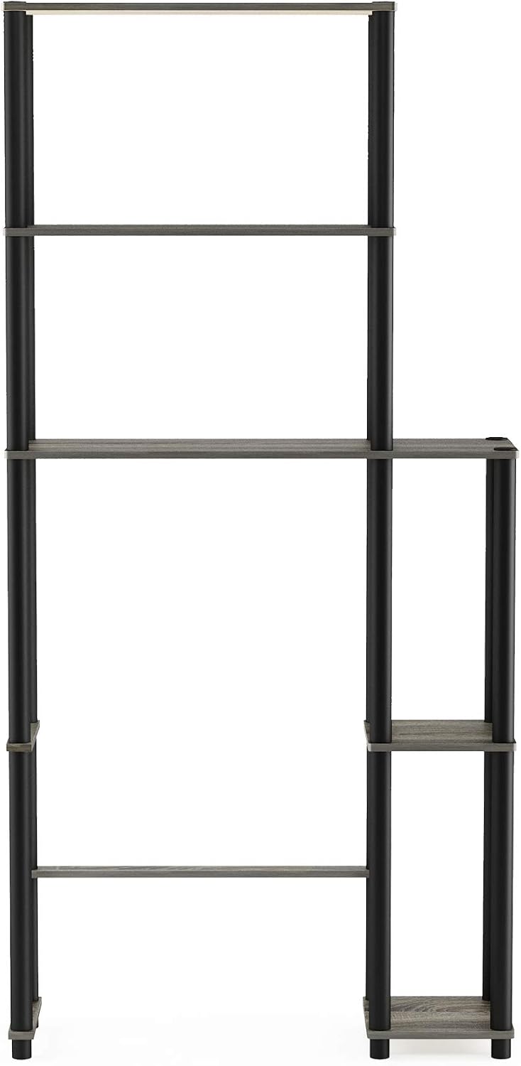Furinno Turn-N-Tube Over The Toilet Storage, 5 Shelves Bathroom Organizer Space Saver Rack, French Oak Grey/Black