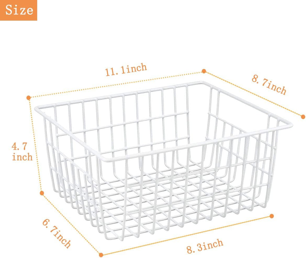 4 Pack White Wire Baskets for Organizing Office Wire Storage Basket White Metal Storage Baskets for Pantry Kitchen Bins Freezer