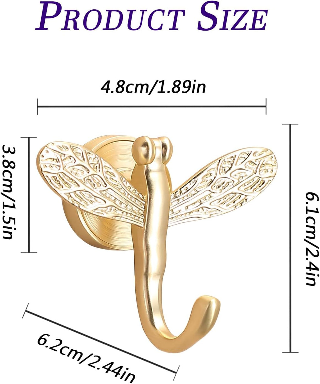 2 Pack Dragonfly Decorative Wall Hooks, Vintage Boho Coat Hooks Heavy Duty, Zinc Alloy Rust-Proof Towel Hooks for Bathroom, Entryway Hooks for Hanging Coat, Towel, Robe, Hat, Purse, Keys(Gold)