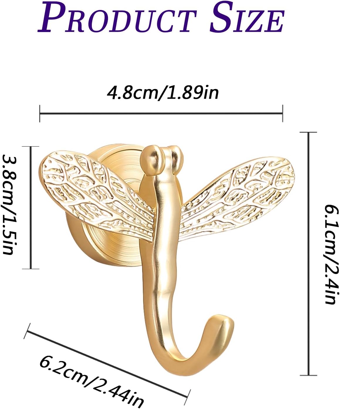 2 Pack Dragonfly Decorative Wall Hooks, Vintage Boho Coat Hooks Heavy Duty, Zinc Alloy Rust-Proof Towel Hooks for Bathroom, Entryway Hooks for Hanging Coat, Towel, Robe, Hat, Purse, Keys(Gold)