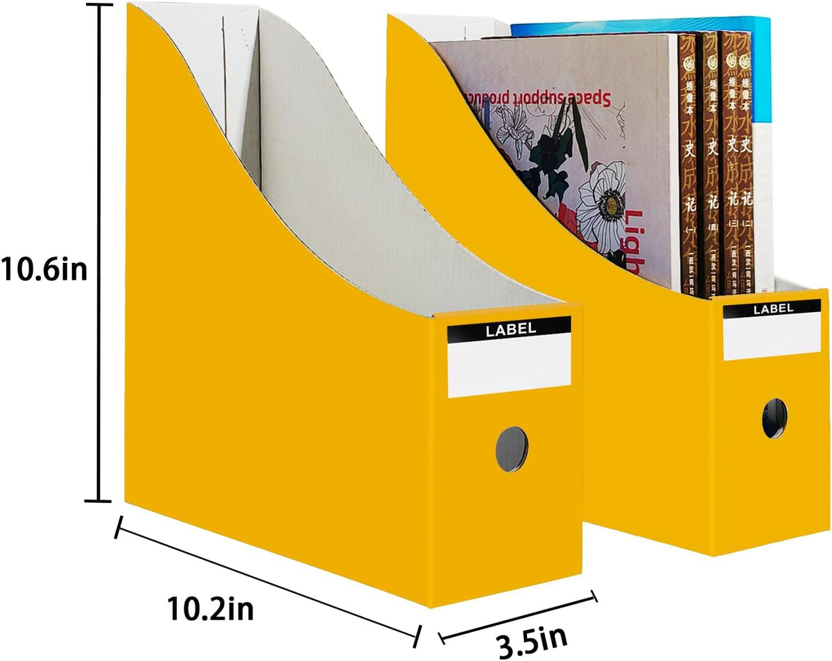 Limitliho 2 Pack Yellow Cardboard Magazine File Holder for Desk or Shelves
