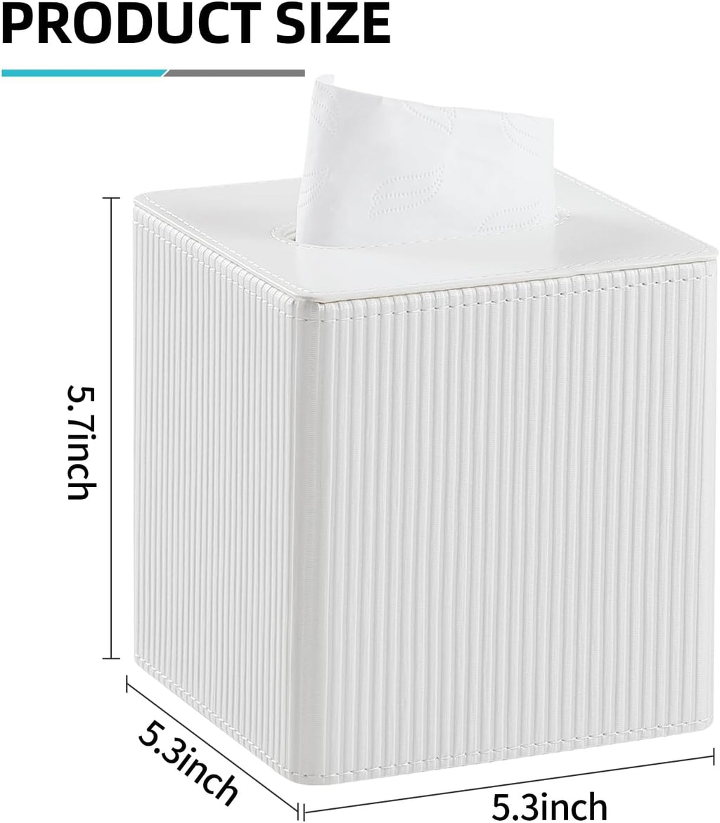 PU Leather Square Tissue Box Cover Tissue Box Holder Cube (Ivory)