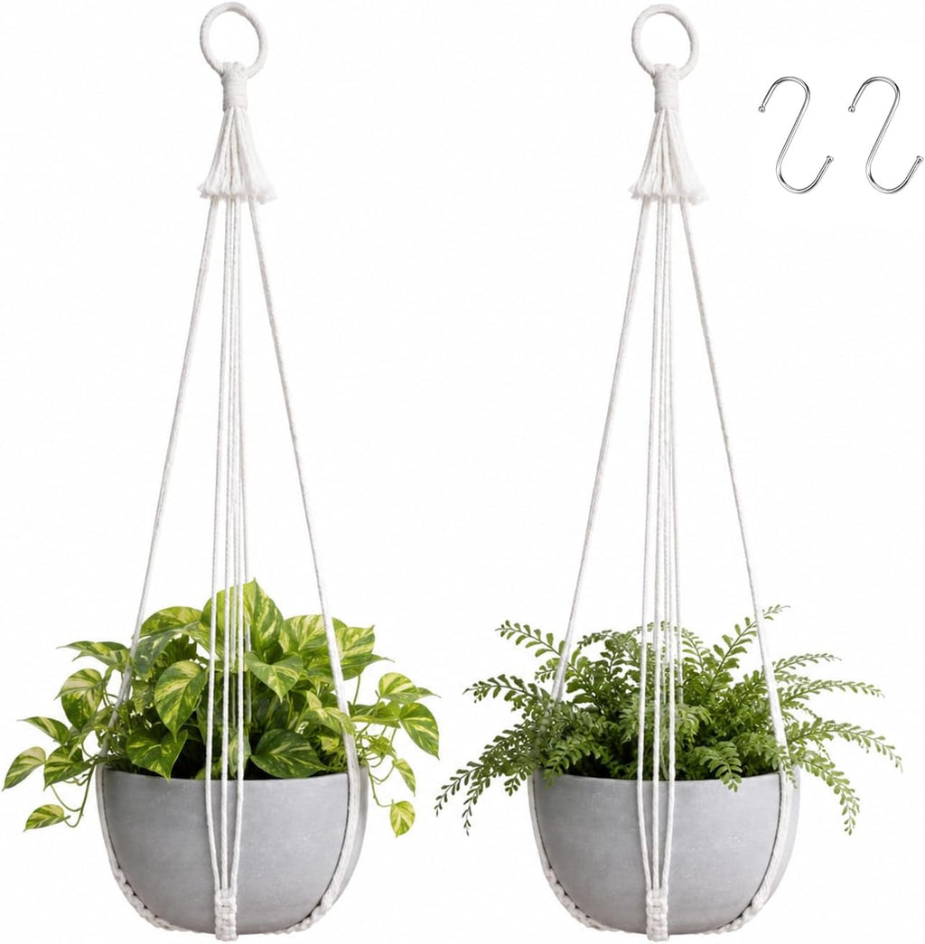 Artilady Macrame Hanging Planters Indoor Plant Hanger, Ivory White