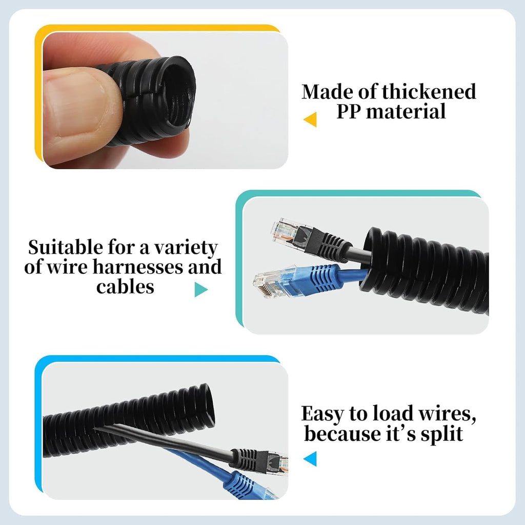 Split Loom Wire 1/4", 1/2", 3/8" X 100 ft Electric Wires Covers Flexible Wire Loom Tubing Dog Cat Cord Protector Split Cable Sleeves (1/4", 1/2", 3/8" x 100 Ft)