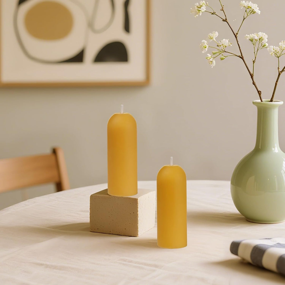 4PCS 3.5"x1.3" Handmade Pure Beeswax Small Pillar Candles, Natural