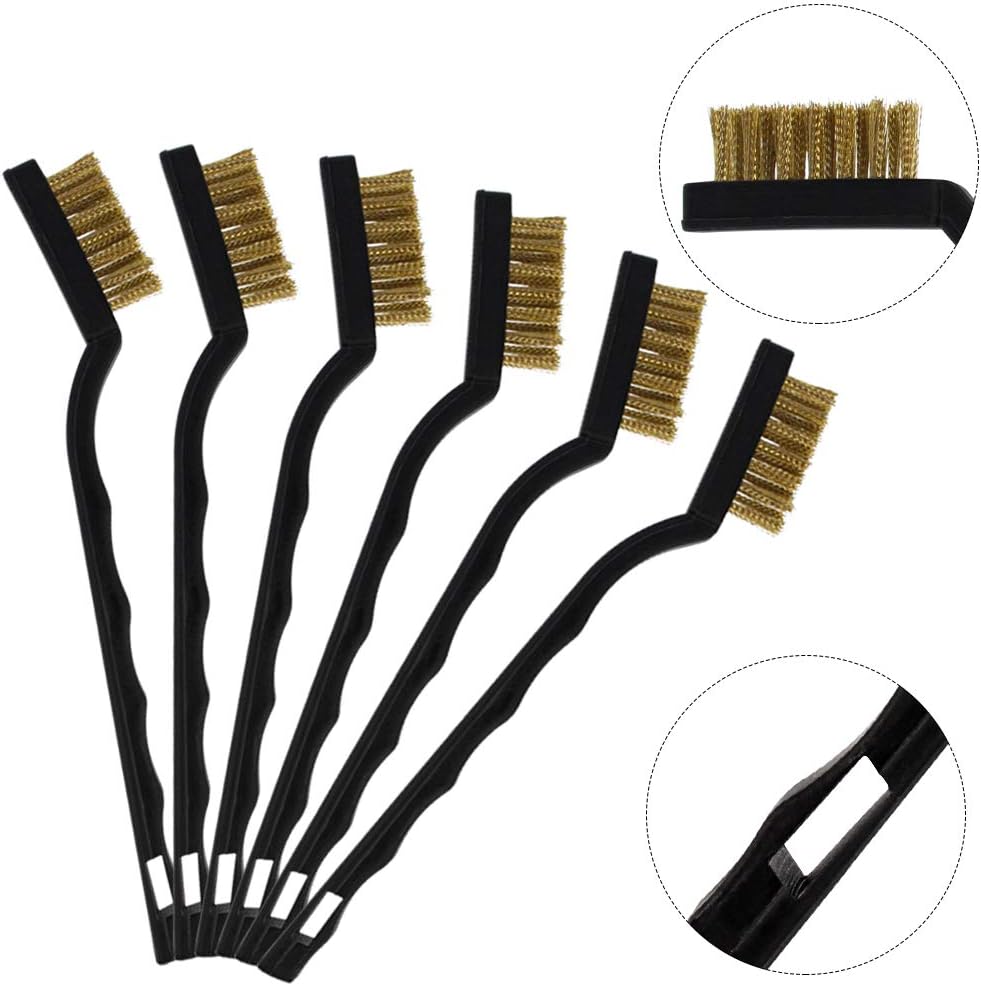 Topbuti 15 Pcs Mini Brass Wire Brush Set for Cleaning Welding Slag Rust, Wire Bristle Scratch Brush Set, Curved Handle Brushes (Brass)