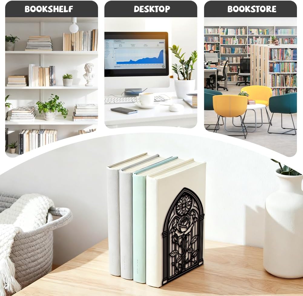 Peacoblue 4.7"x3.5"x7.1" Metal Bookends, Heavy Duty Book Ends for Shelves