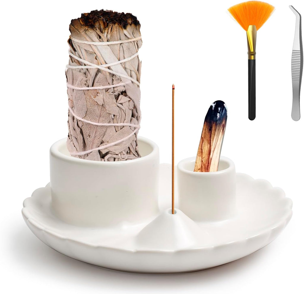 Palo Santo Sticks Holder, 4 in 1 Incense and Candle Holder White