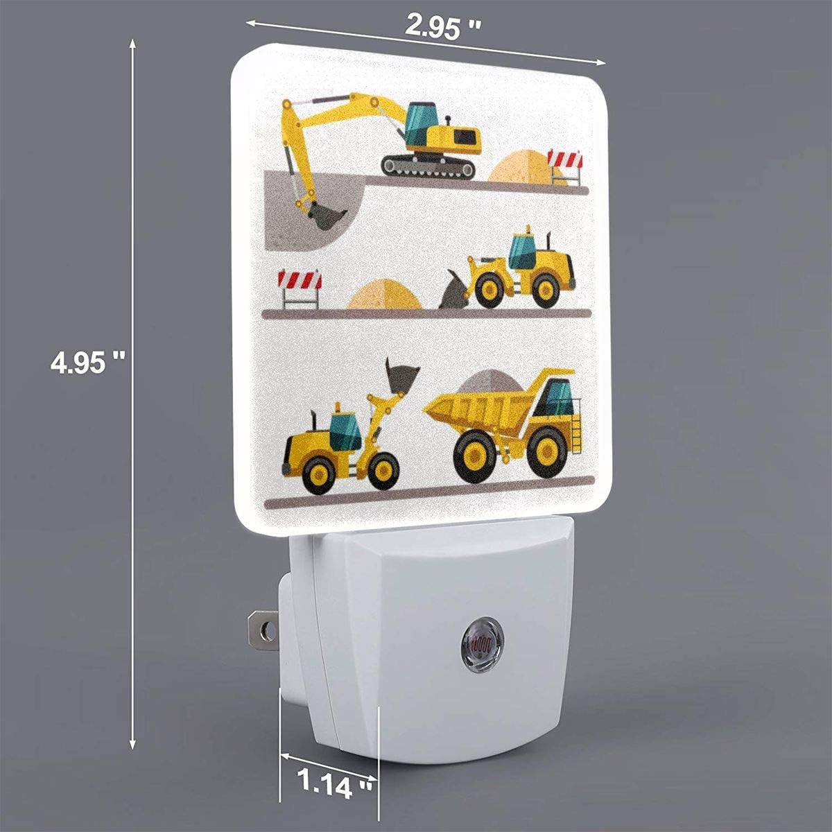Set of 2 Led Night Lights Toy Cartoon Machinery Excavator Truck Auto Dusk-to-Dawn Sensor Night Lamp Plug-in Home Decorative for Adult