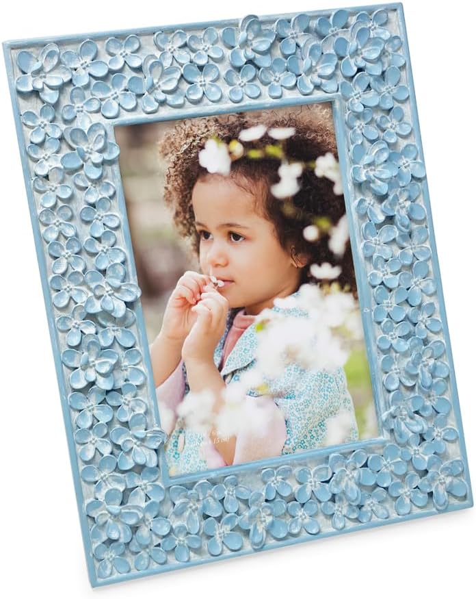 Isaac Jacobs 4x6 Blue Flower Textured Hand-Crafted Resin Picture Frame