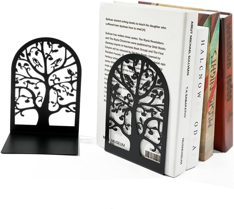 Tree of Life Heavy Duty Black Metal Bookends Office Decor Shelf Organizer