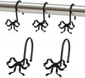 Black Bow Shower Curtain Hooks, 12 Pcs Metal Black Shower Curtain Hooks for Bathroom Decor, Cute and Rust-Proof, Suitable for Standard Showers Curtains Rods
