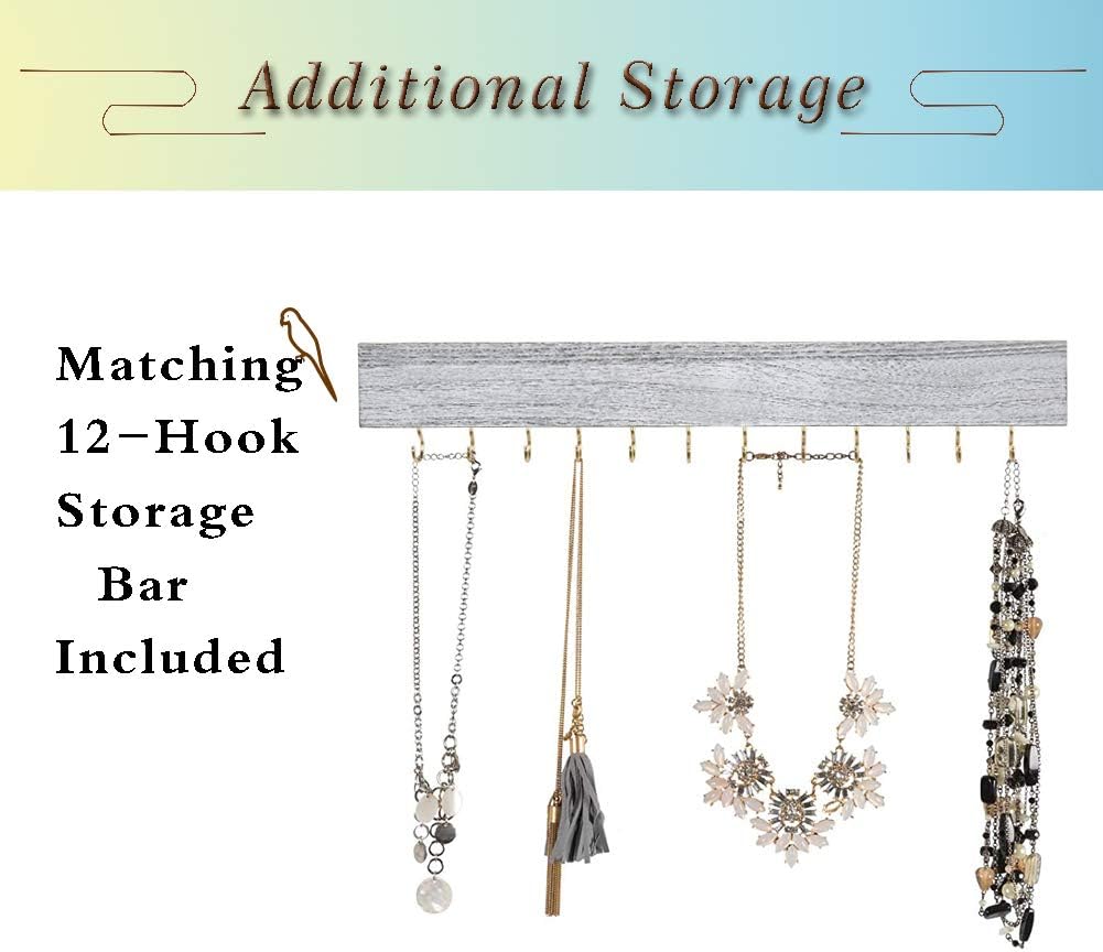 GLANT Rustic Wall Mounted Jewelry Organizer with Wooden Barndoor Decor,Wooden Wall Mount Holder,Jewelry holder for Necklaces, Earings, Bracelets, Ring Holder. (White)