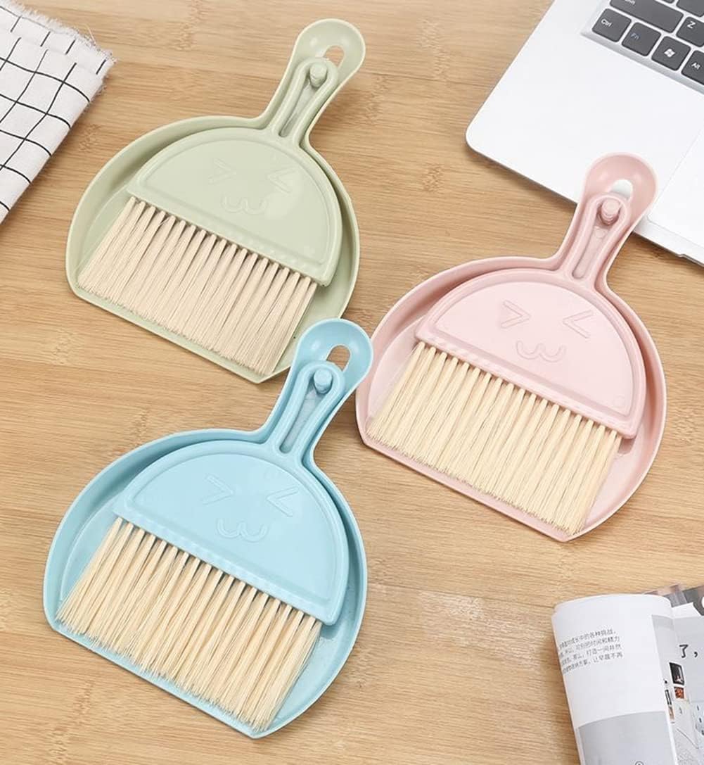 Small Broom and Dustpan Set for Home, Mini Clean Brush with Dust Pans Cute Hand Broom Brush Dust Pan with Hanger Hole, Small Cleaning Brush Set for Desktop Computer Table Keyboard (pink-1pc)