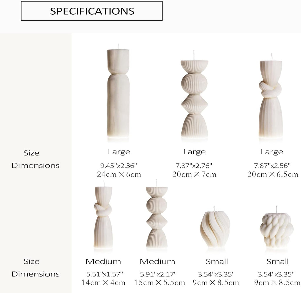 7 Pcs Large Ribbed Pillar Candles - Handmade Soy Wax Candles for Home Decor, Modern Shelf Decor, Housewarming Gift, Aesthetic Room Decor (White)