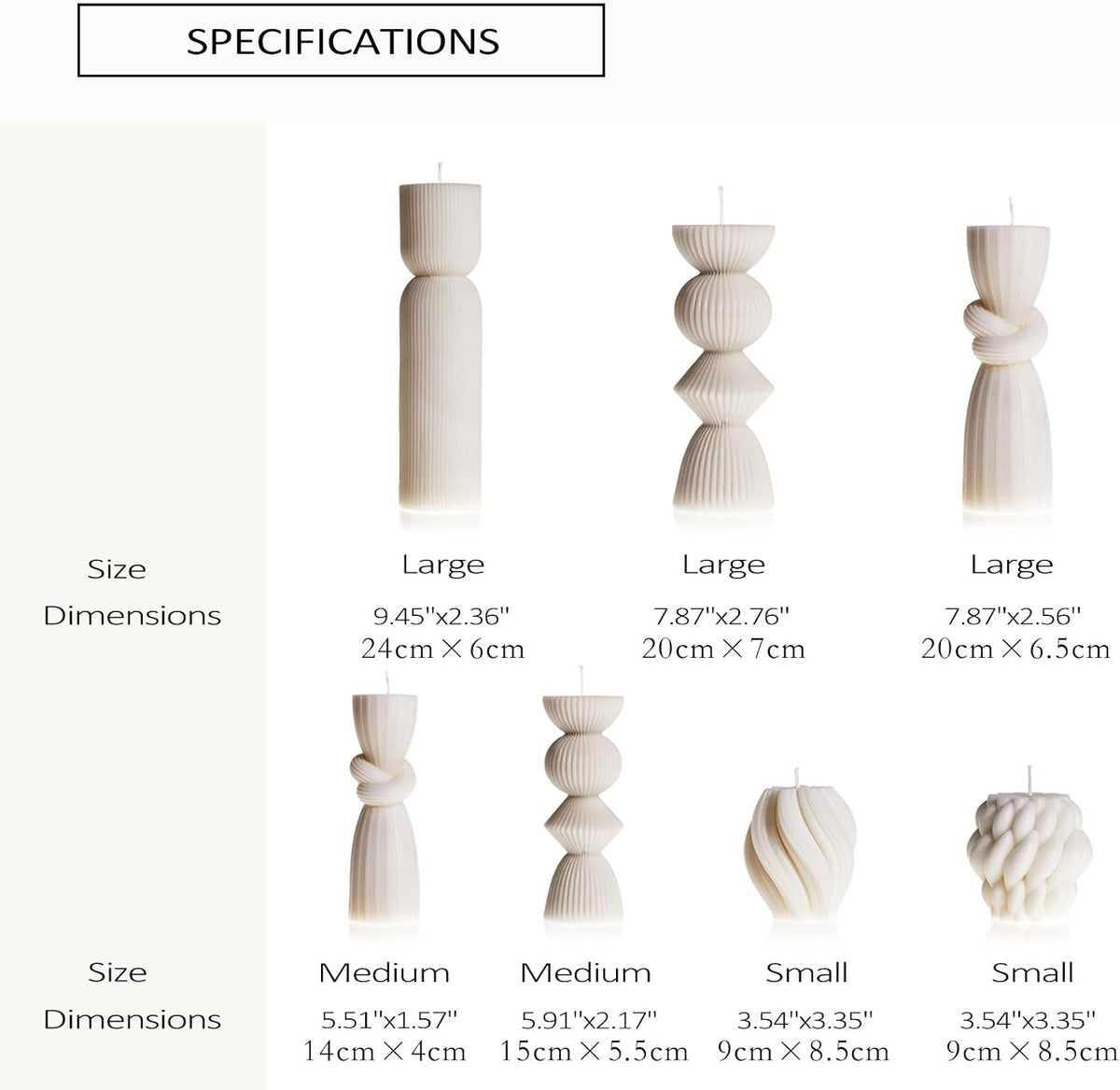 7 Pcs Large Ribbed Pillar Candles - Handmade Soy Wax Candles for Home Decor, Modern Shelf Decor, Housewarming Gift, Aesthetic Room Decor (White)