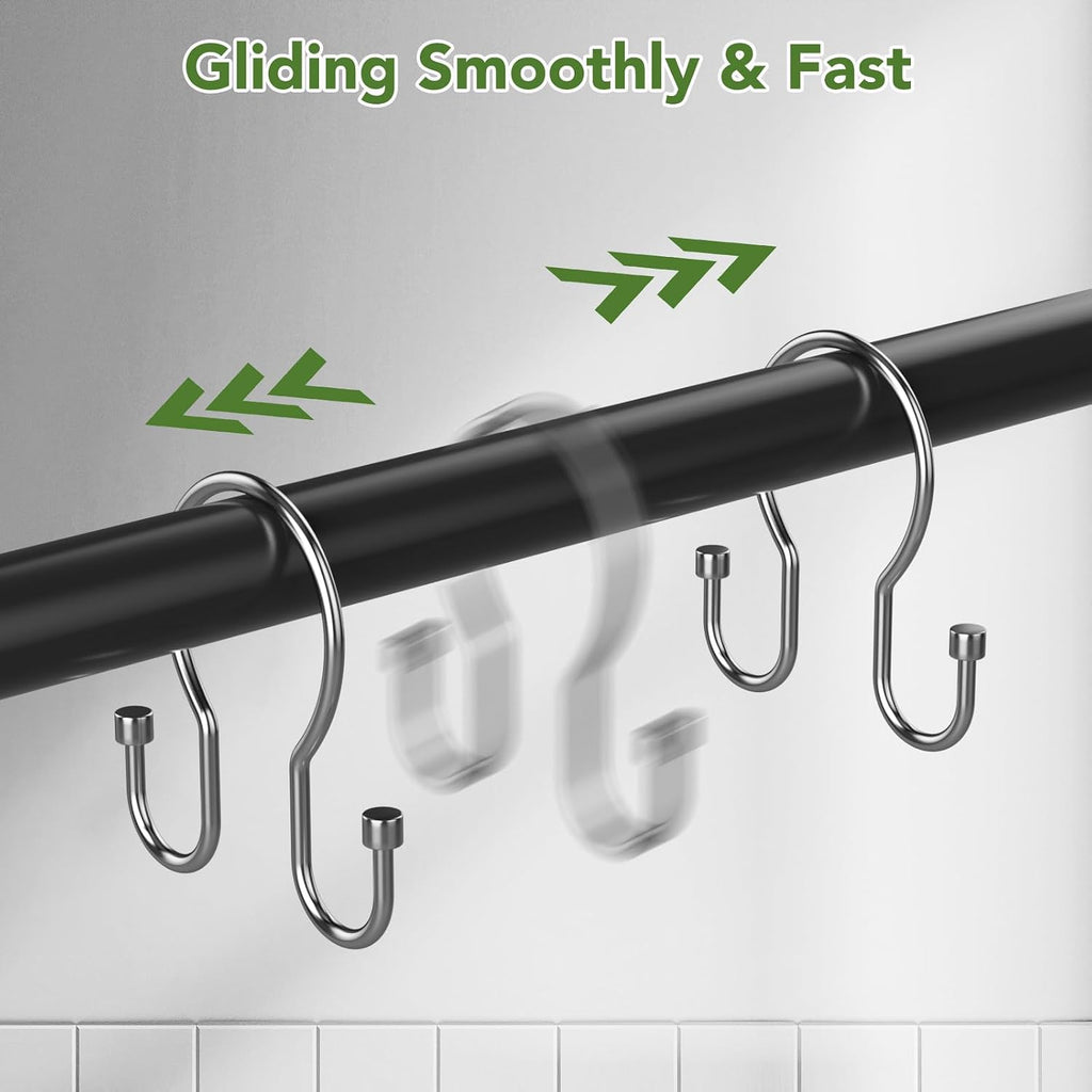 Goowin Shower Curtain Hooks, Simple Shower Curtain Rings, Sturdy Shower Curtain Hangers, Double Hook Shower Curtain Hooks, Smooth Gliding Metal Shower Hooks for Shower Curtain (Chrome, 12 Pack)