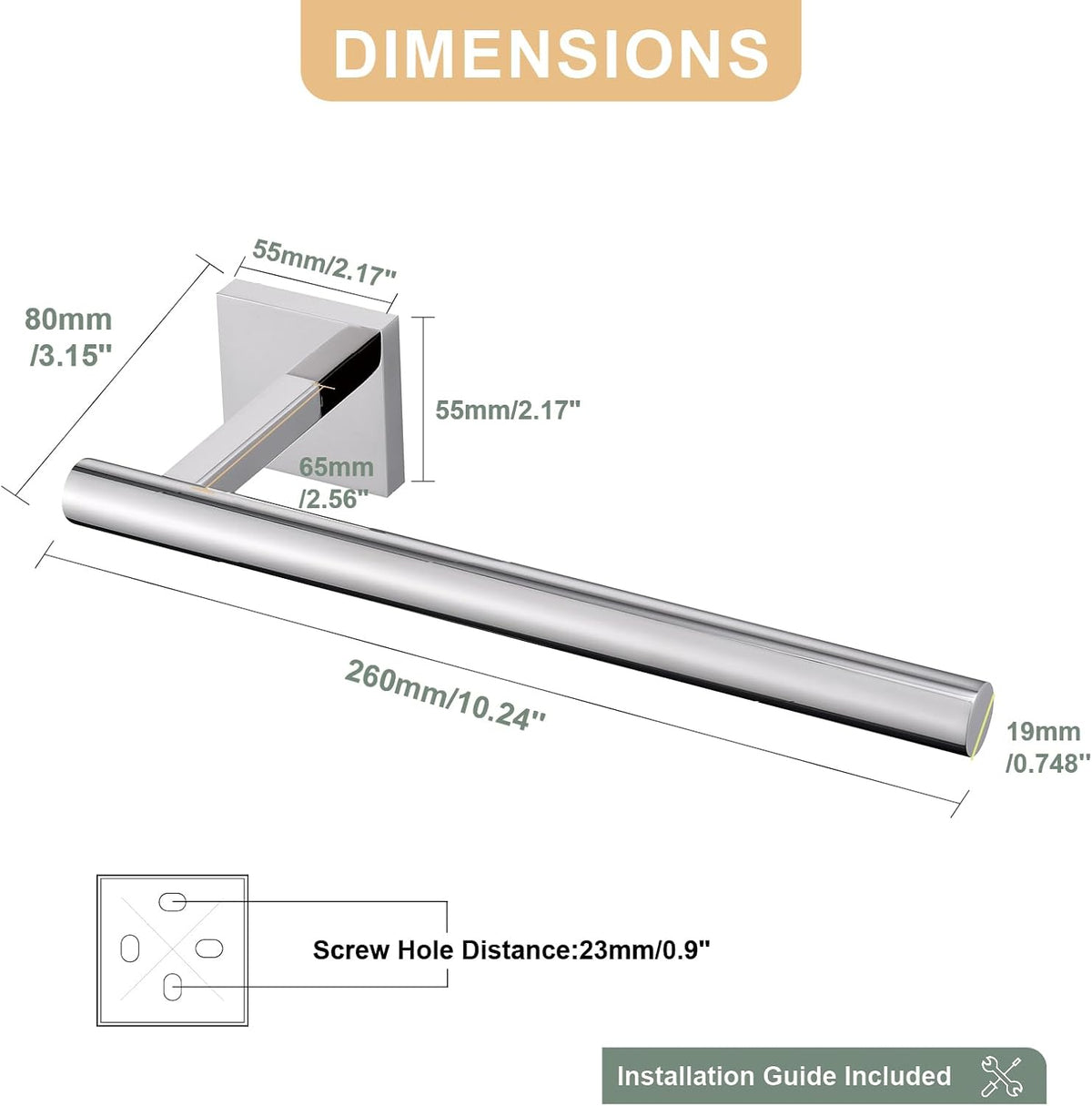 Polished Chrome Hand Towel Holder,Thicken SUS 304 Stainless Steel Towel Bar Towel Ring for Bathroom, Modern Design Hand Towel Rack Towel Hanger Wall Mounted