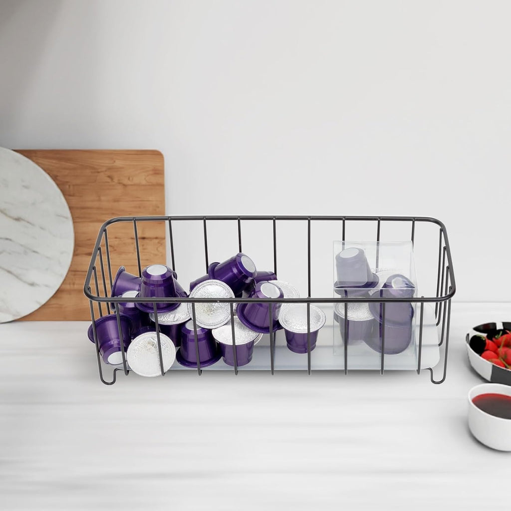 HANZE [Set of 3 Small Metal Wire Storage Organizer Basket Bins, Baskets for Household Purposes - Black