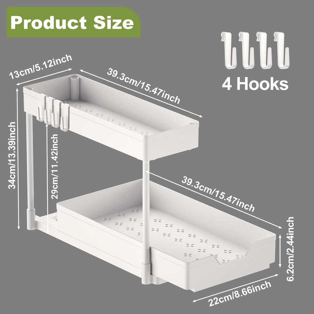 L-Shape Under Sink Organizer Storage Kitchen White 2PC