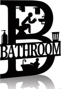 Metal Bathroom Signs Wall Decor, 12x14 Inch Black Bathroom Wall Art, Farmhouse Funny Restroom Sign for Modern Home Decoration Gift for Housewarming