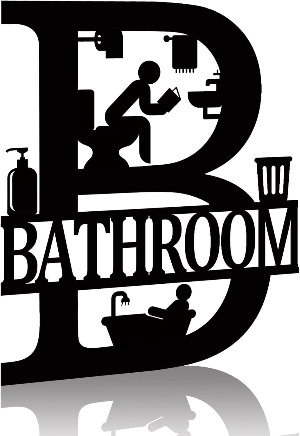 Metal Bathroom Signs Wall Decor, 12x14 Inch Black Bathroom Wall Art, Farmhouse Funny Restroom Sign for Modern Home Decoration Gift for Housewarming