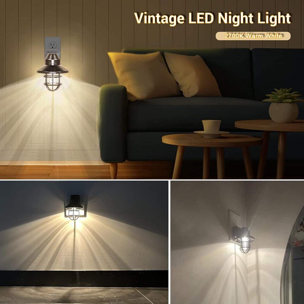 Vintage LED Night Light Plug into Wall with Dusk to Dawn Sensor 2700K 2Pack