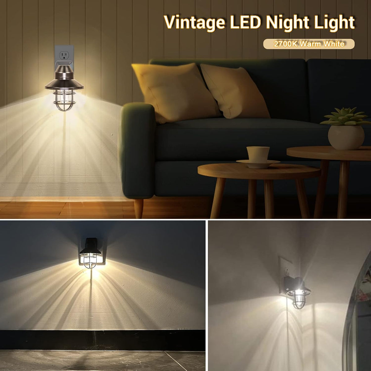 Vintage LED Night Light Plug into Wall with Dusk to Dawn Sensor 2700K 2Pack