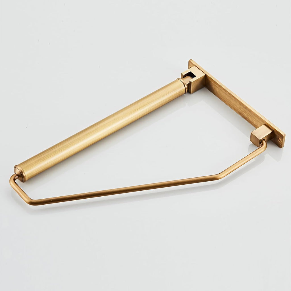 Folding Wall Mounted Clothes Hanger Rack Clothes Hook Solid Brass with Swing Arm Holder Clothing Hanging System Closet Storage Organizer Heavy Duty Drying Rack Wall Mount, Antique Brass