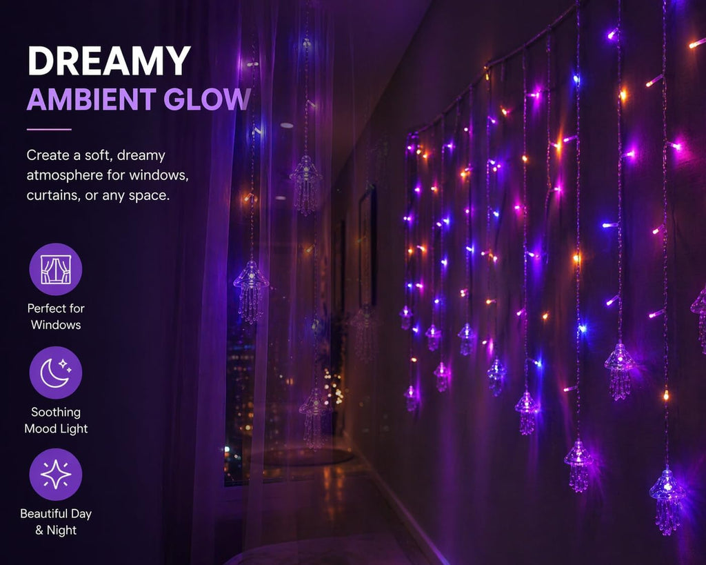 Jellyfish String Lights for Bedroom, USB Hanging Fairy Lights with Remote, Aesthetic Wall Decor Lights for Girls Room, Soft Ambient Lighting for Dorm, Bed, Window