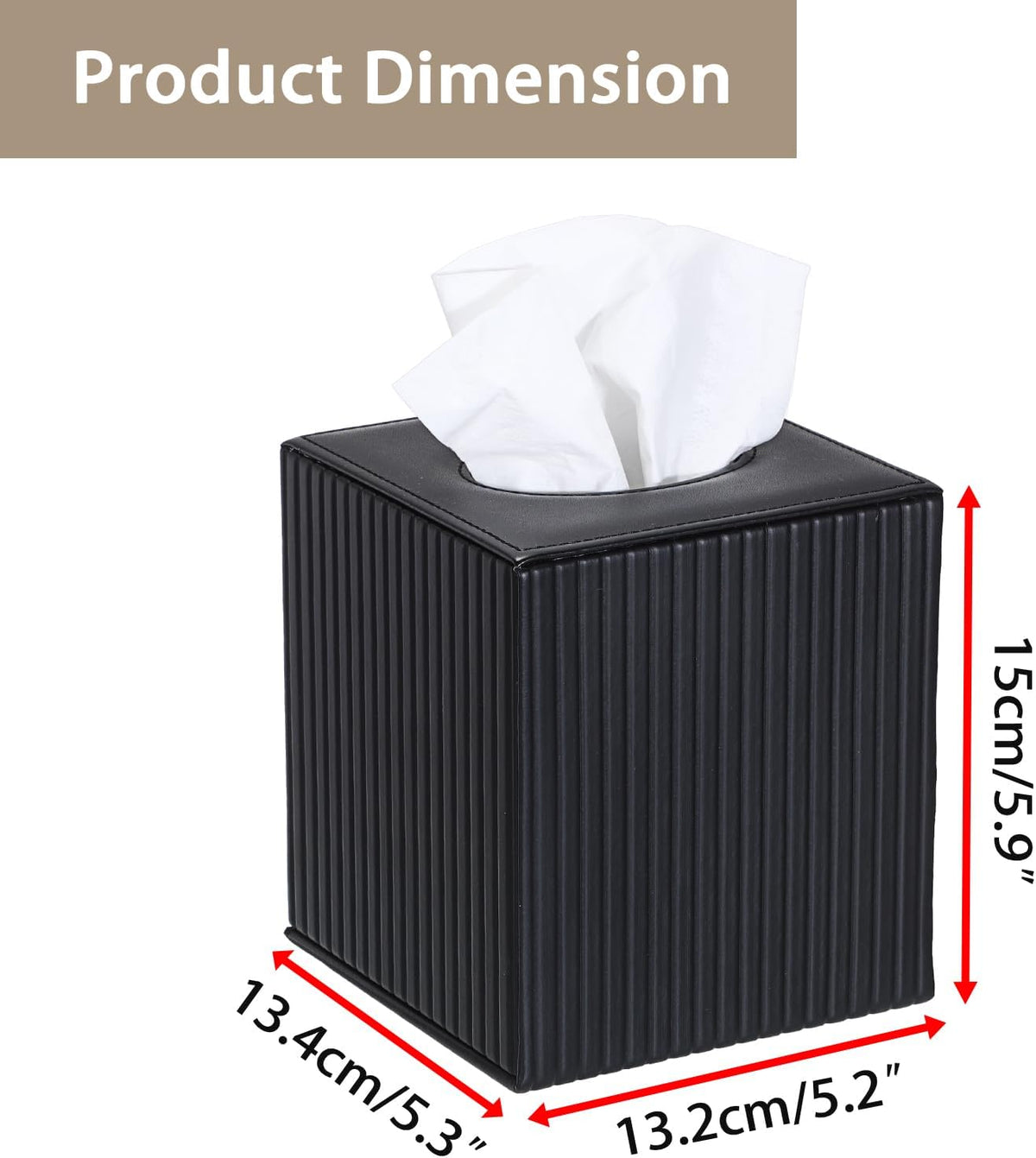 Sumnacon PU Leather Tissue Box Cover Modern Square Tissue Box Holder with Magnetic Closure Decorative Tissue Dispenser Stripes Textured Tissue Holder for Bathroom Car Home Office, Black