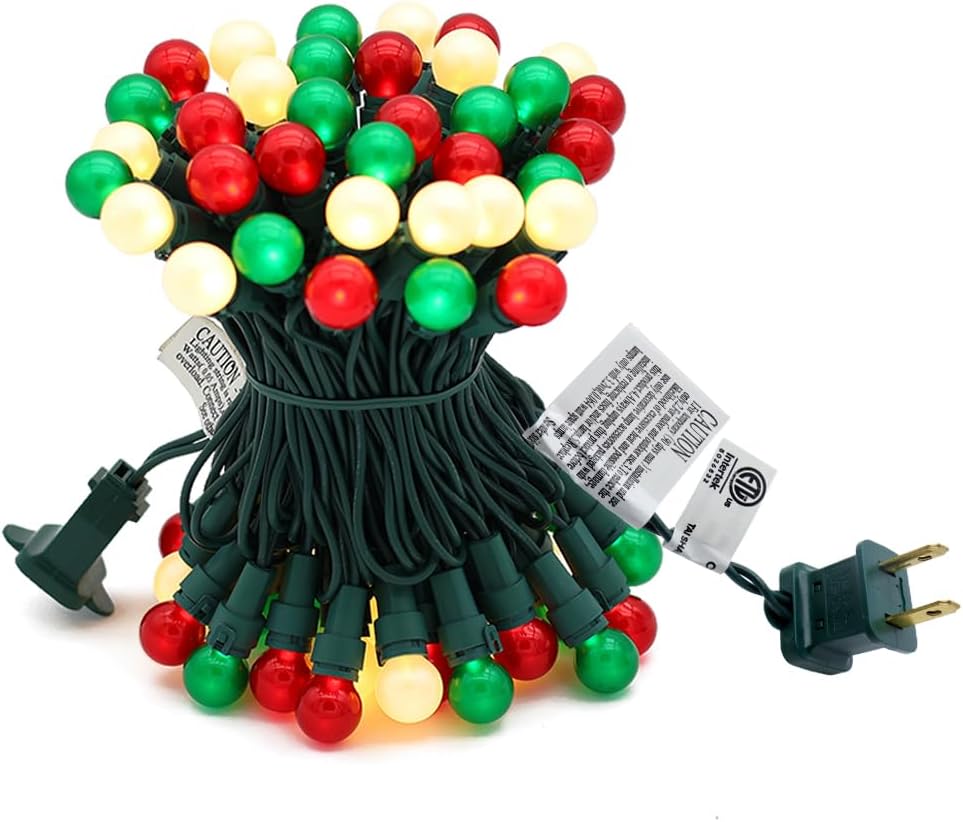 Christmas Tree Lights 70 LED G15 Christmas Lights Red White and Green Globe Christmas String Light Plug in with Pearlized Glass Indoor Outdoor use for Halloween Xmas Tree Yard Decor