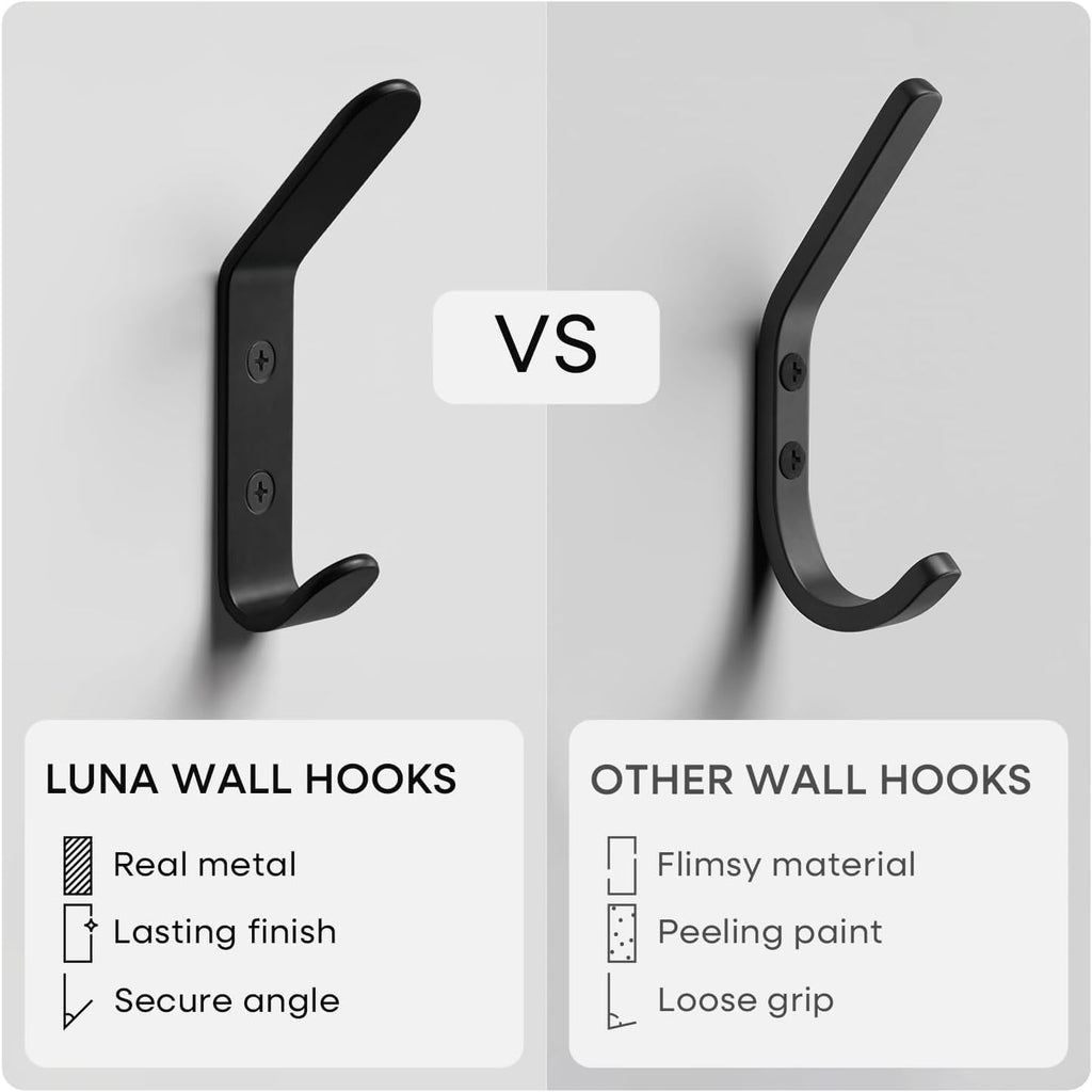 Homeforia Black Wall Coat Hooks, High-End Metal, Heavy Duty, Set of 10