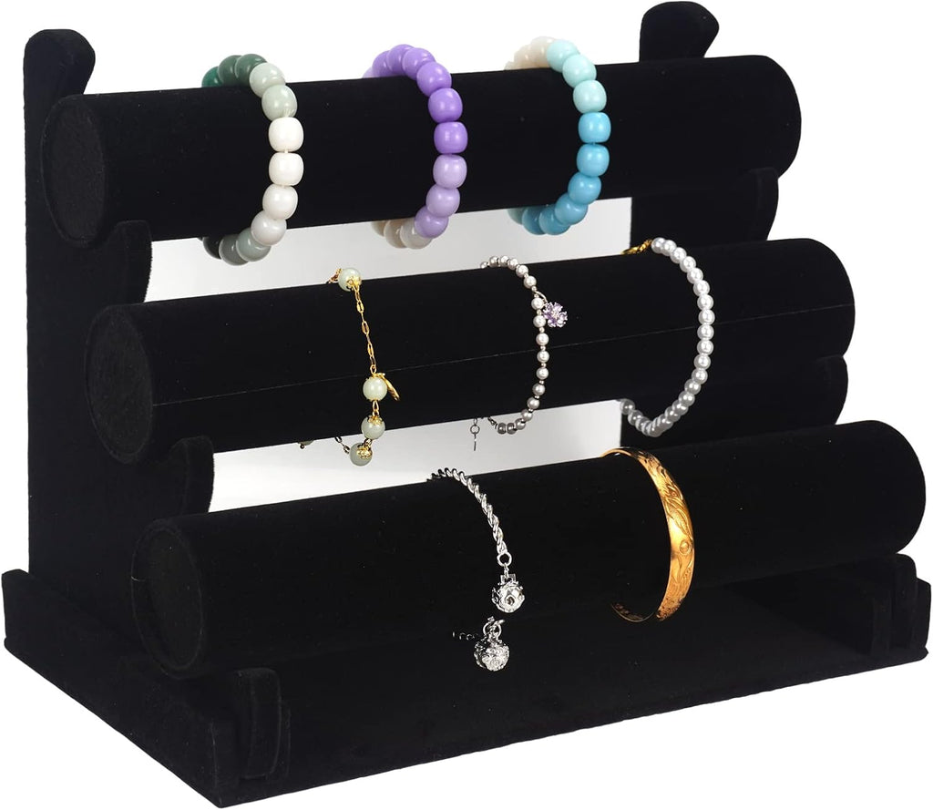 Bracelet Display Stand Organizer, 3 Tier Hand Display for Jewelry Detachable Velvet Watch Anklet Rack to Sell(Black)