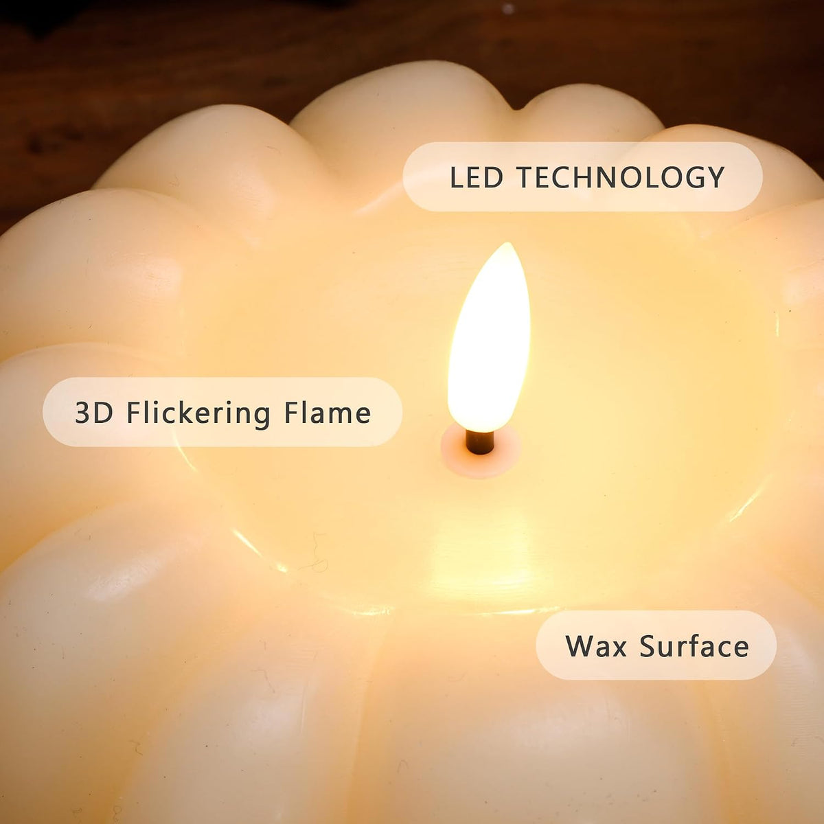 JOIONE Fall Flameless Ivory Pumpkin Candle with Remote, Halloween Decor