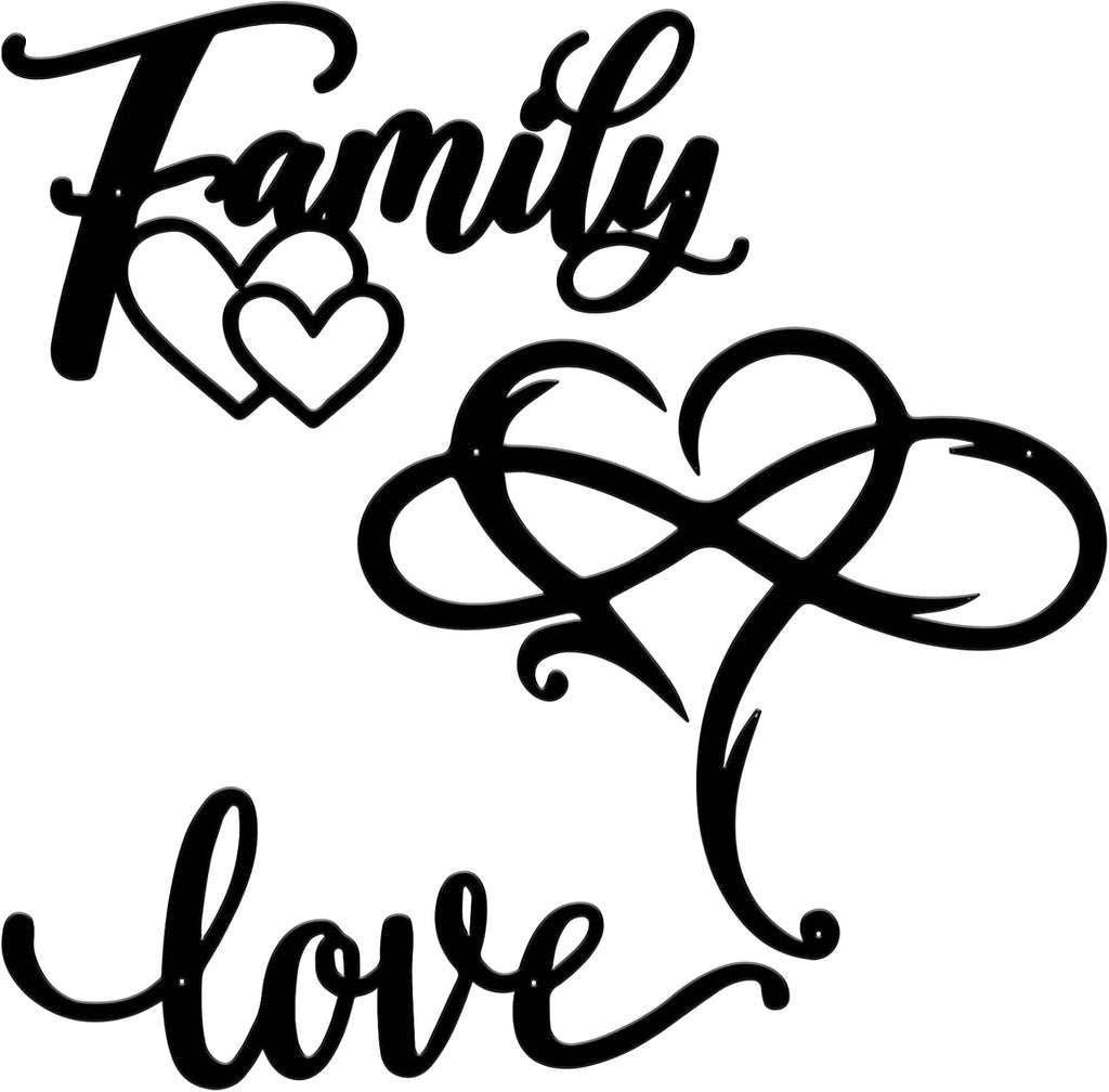 Moxweyeni 3 Pcs Black Metal Wall Decors Family Love Heart Signs