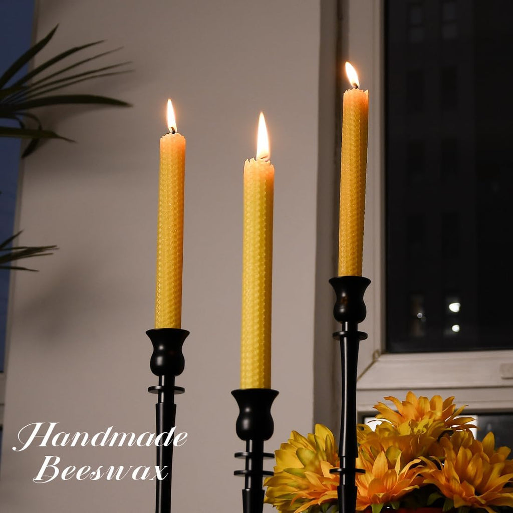 TELOSMA Hand Rolled Natural Beeswax Taper Candles, Yellow, 8 Inch, 4 Pack
