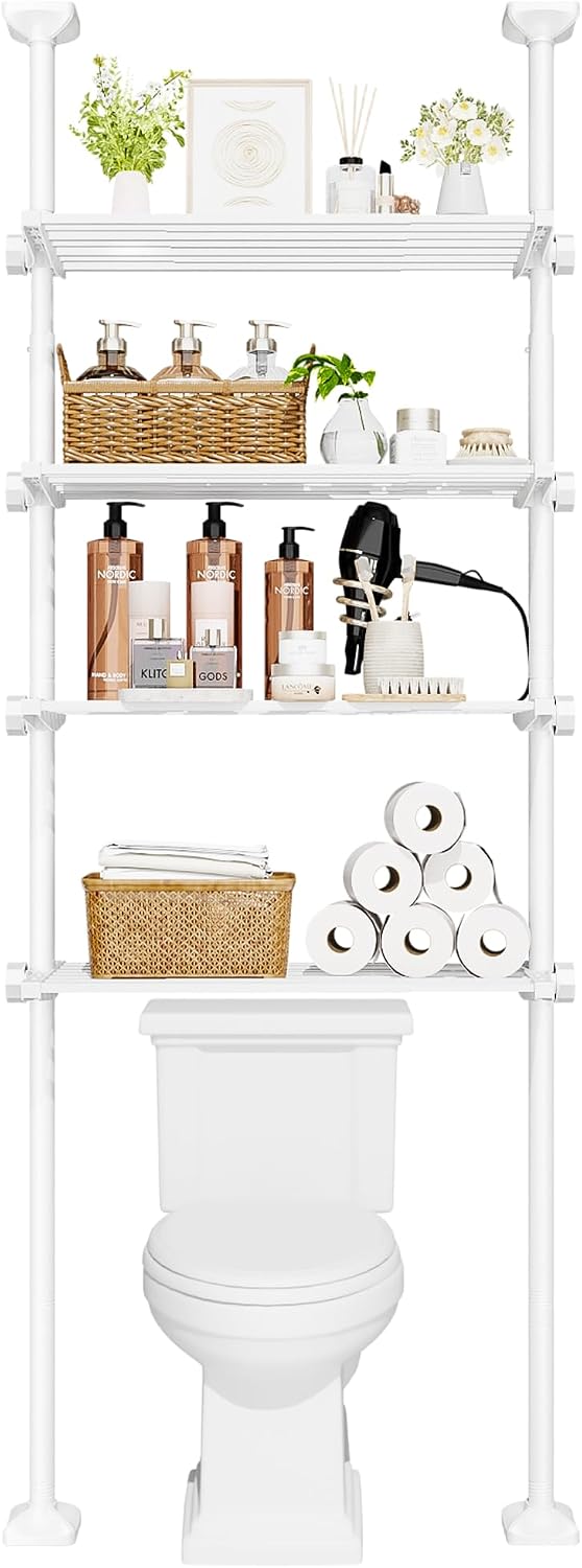 Over The Toilet Storage Shelf No Drill 4-Tier Adjustable Bathroom Organizer